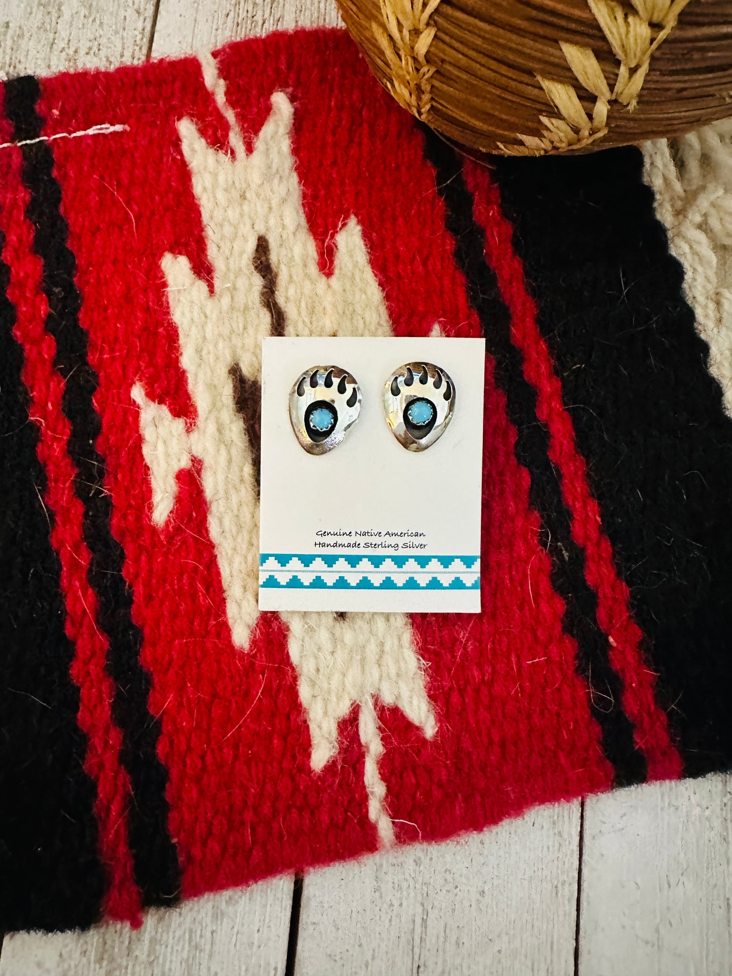 Handcrafted Sterling Silver And Turquoise Bear Paw Post Earrings