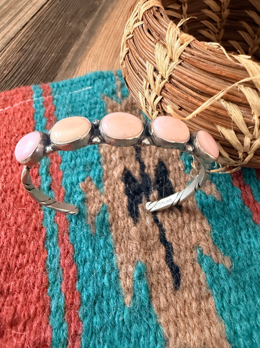 Handcrafted Queen Pink Conch & Sterling Silver Cuff Bracelet