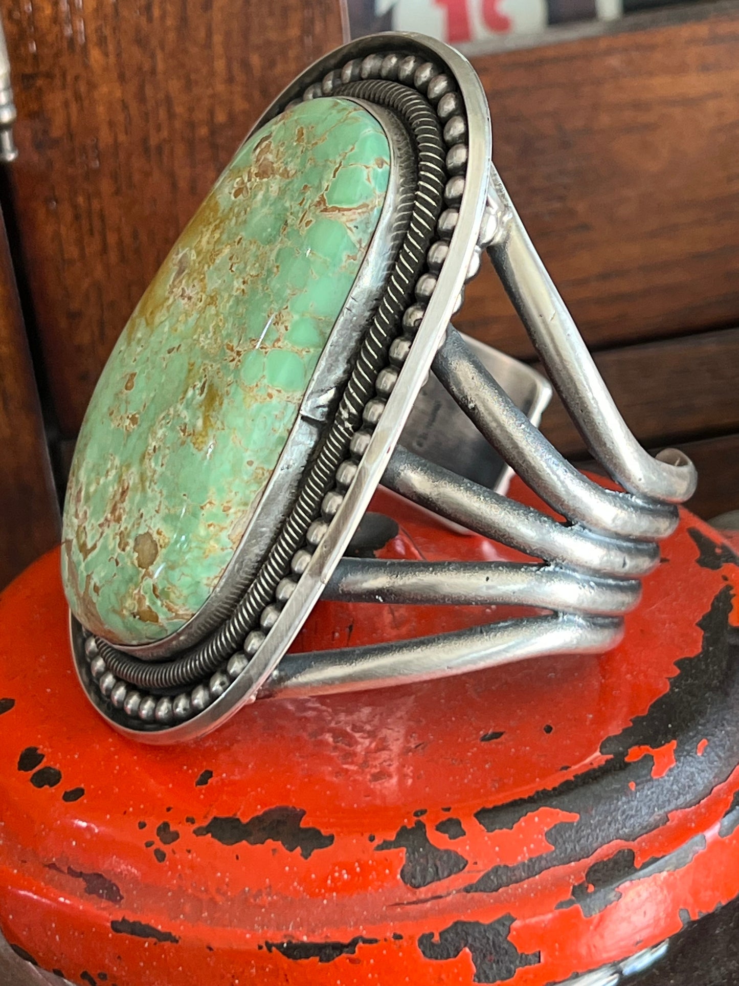 Old Pawn Sterling Silver & Royston Turquoise Cuff Bracelet by Readda Begay /