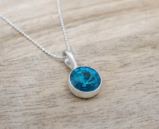 Blue Crystal Pendant Sterling Silver Necklace