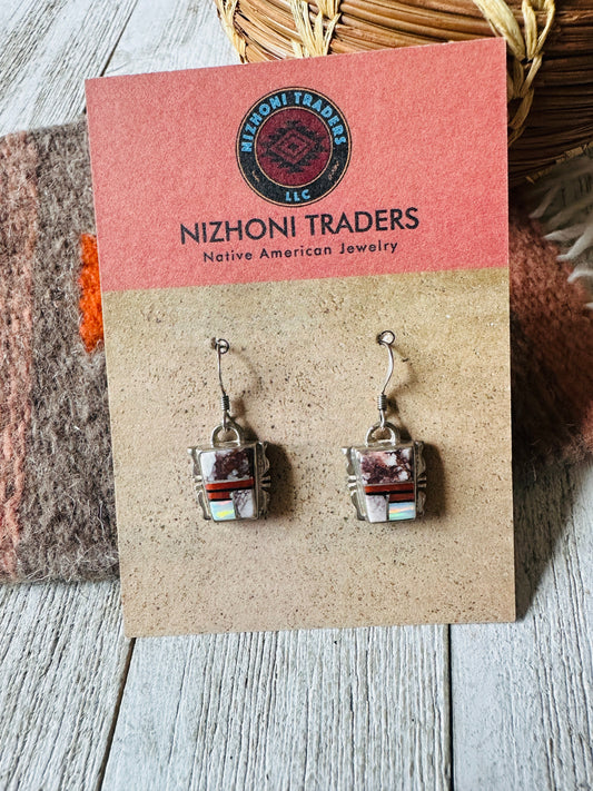 Handcrafted Sterling Silver & Multi Stone Inlay Dangle Earrings