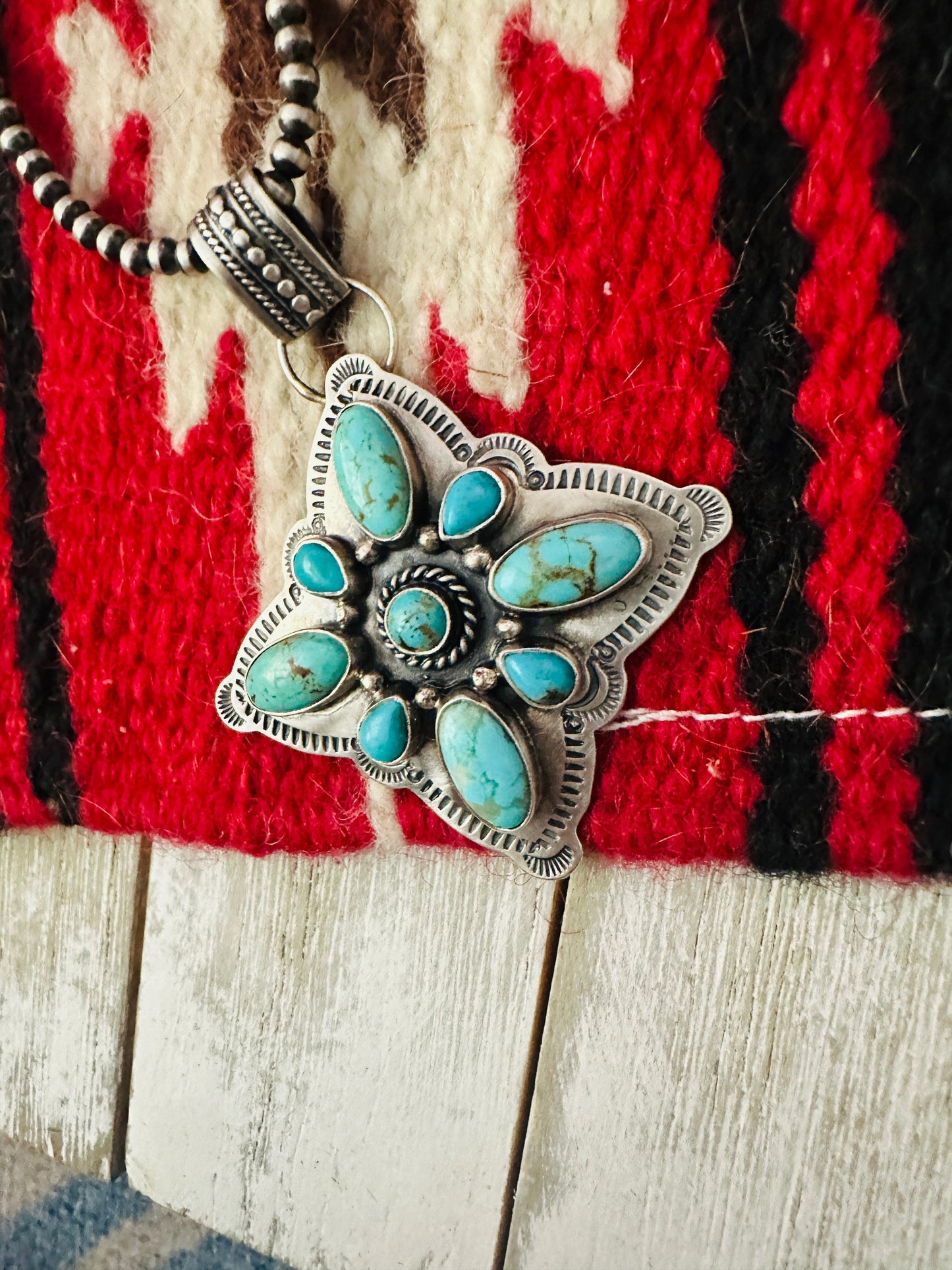Handcrafted Sterling Silver & Turquoise Cluster Pendant