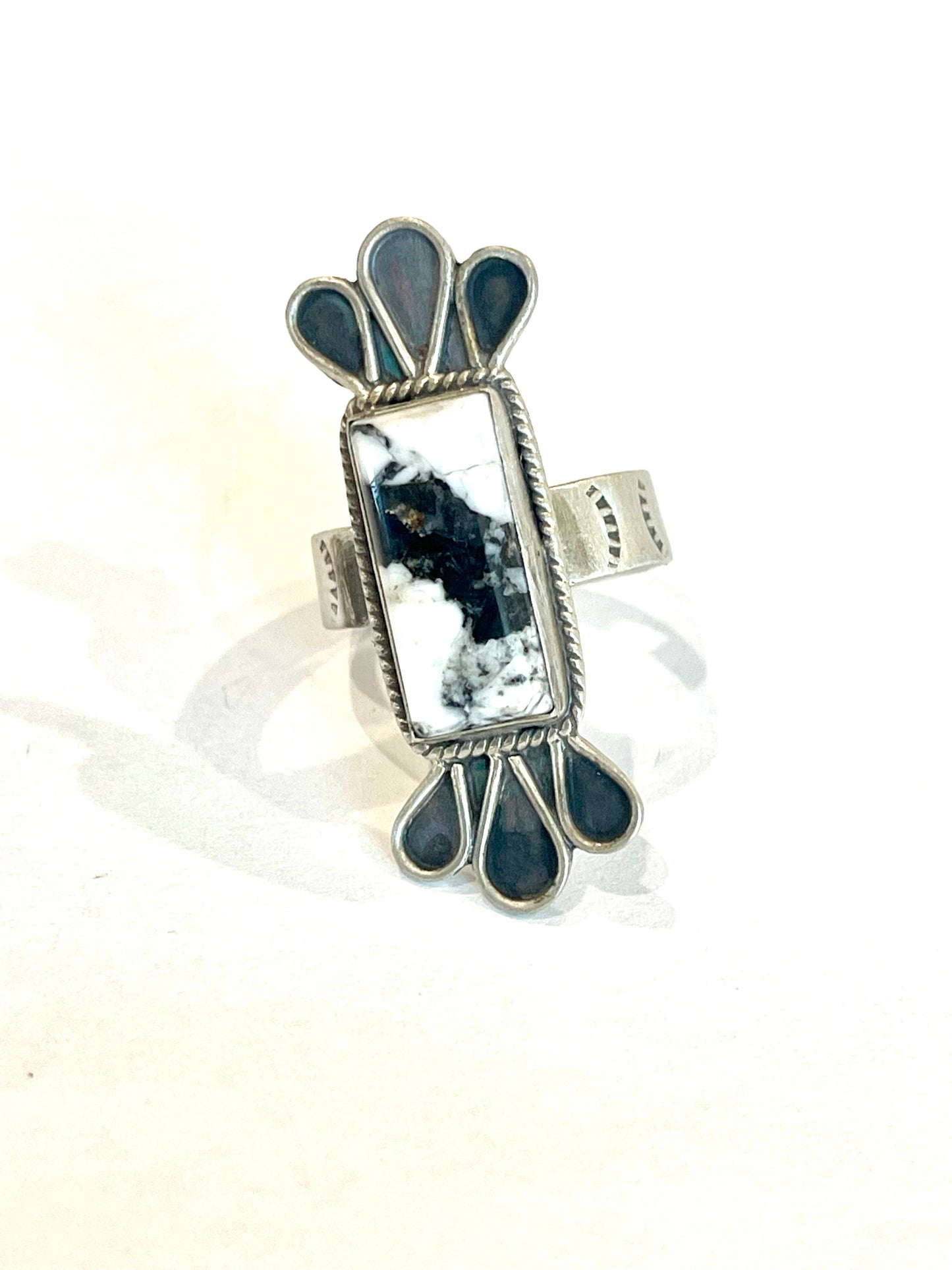 Beautiful Handmade White Buffalo And Sterling Silver Adjustable  Ring