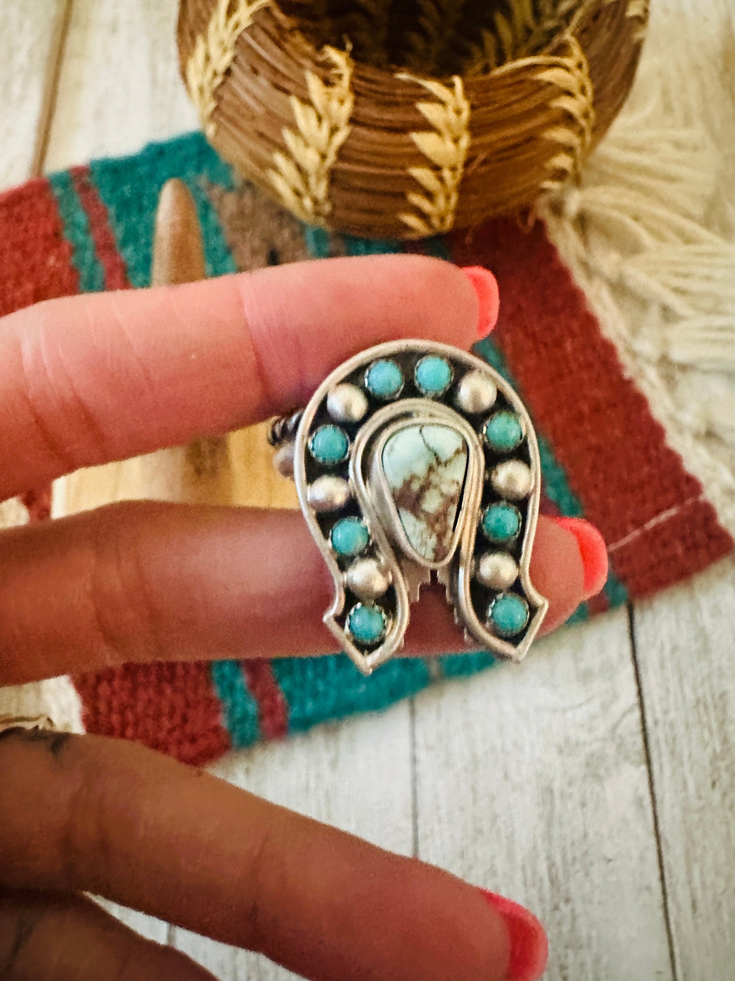 Handcrafted Sterling Silver & Turquoise Adjustable Horseshoe Ring