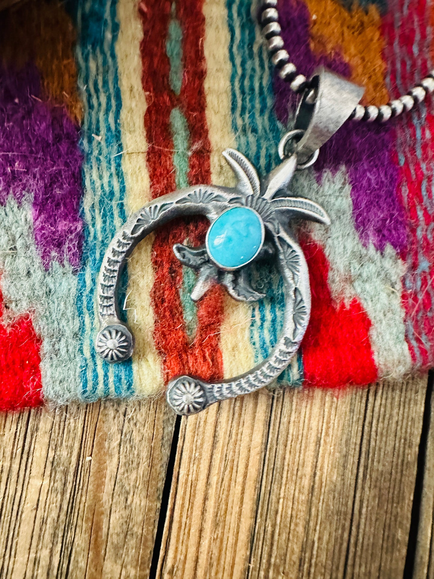 Handcrafted Sterling Silver & Kingman Turquoise Naja Pendant by Kevin Billah