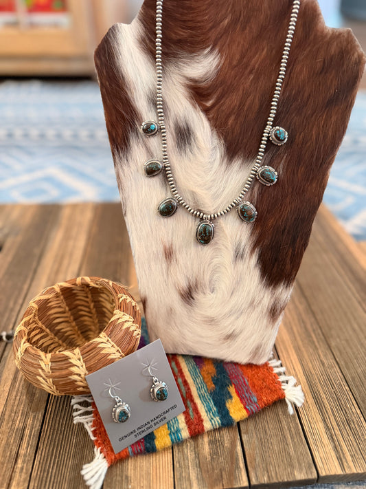 Handcrafted Bisbee Turquoise & Sterling Silver Necklace and Earring Set