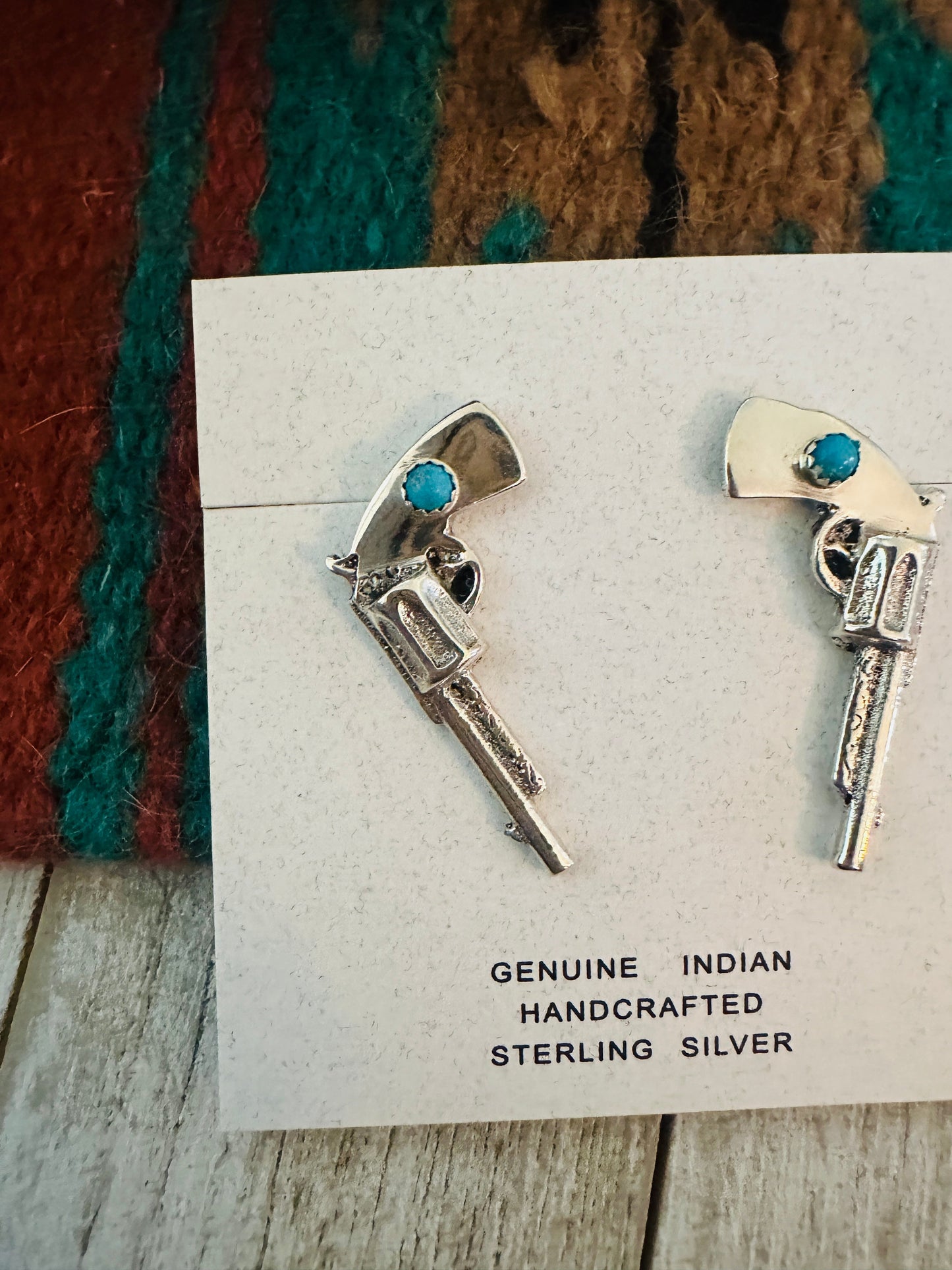 Handcrafted Turquoise And Sterling Silver Pistol Post Earrings