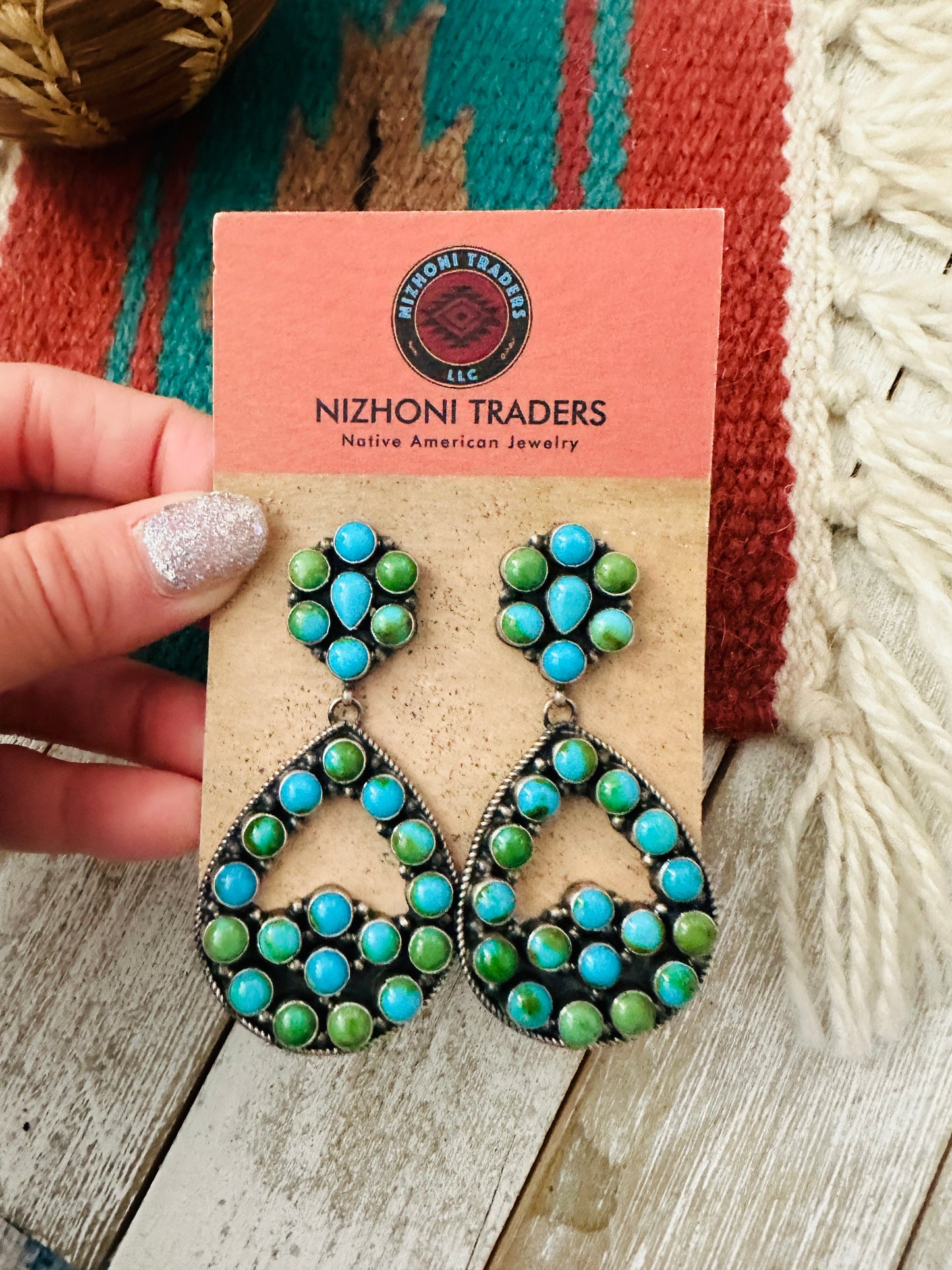 Handcrafted Sonoran Mountain Turquoise & Sterling Silver Cluster Dangle Earrings
