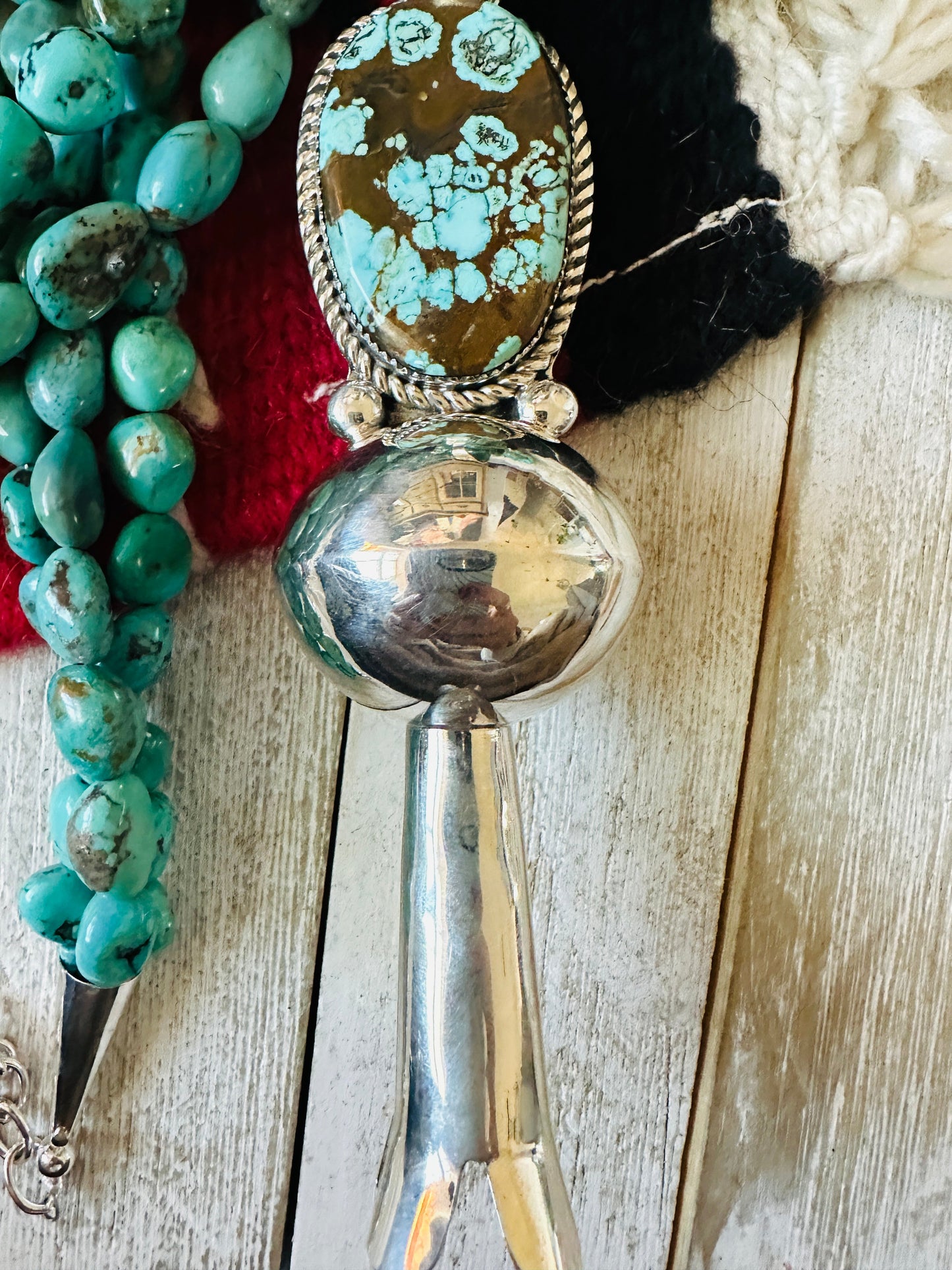 Vintage Old Pawn Handcrafted Turquoise & Sterling Silver Beaded Blossom Necklace