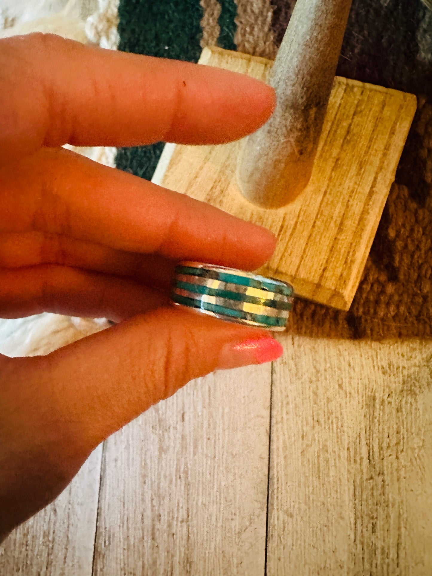 Handcrafted Sterling Silver & Turquoise Inlay Band Ring