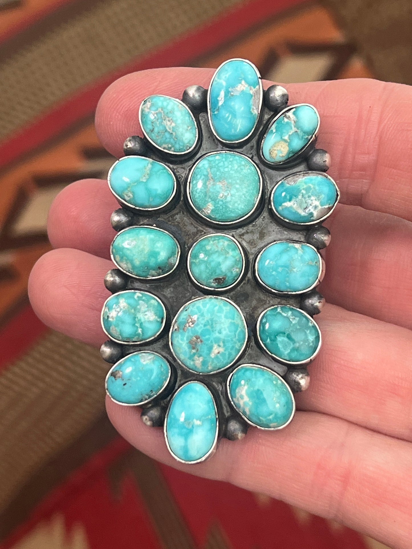 Handcrafted Paul Livingston Sterling Silver and Campitos Turquoise Cluster Ring, Size  7