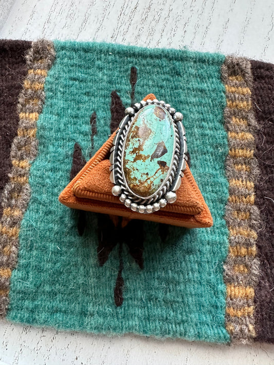 Gorgeous Navajo Sterling Silver & Turquoise Adjustable Ring Signed LK