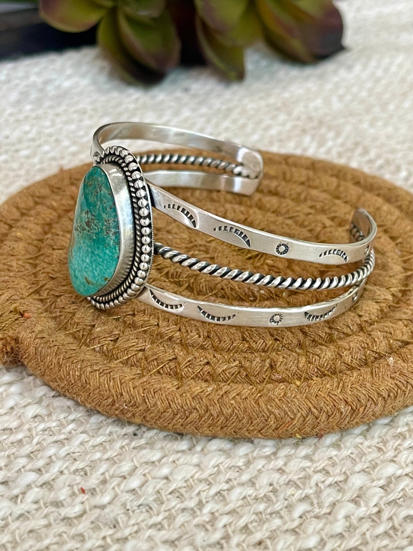 Handmade Sterling Silver, Kingman Turquiose Adjustable Cuff Bracelet