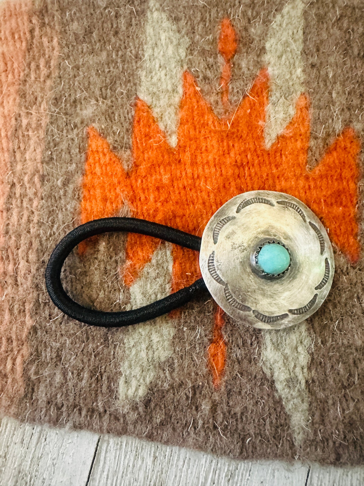 Turquoise & Sterling Silver Hand Stamped Hair Tie