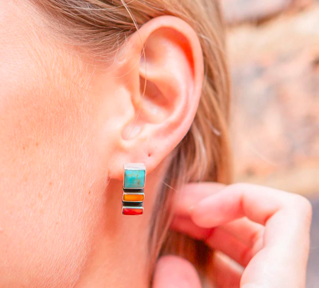 Multistone Mosaic Sterling Silver Earrings