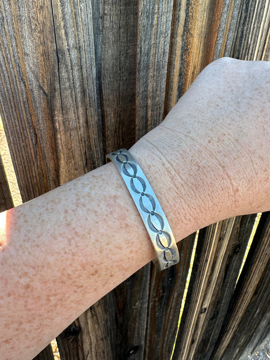 Beautiful Handcrafted Hand Stamped Bracelet Cuff Signed S.Tso