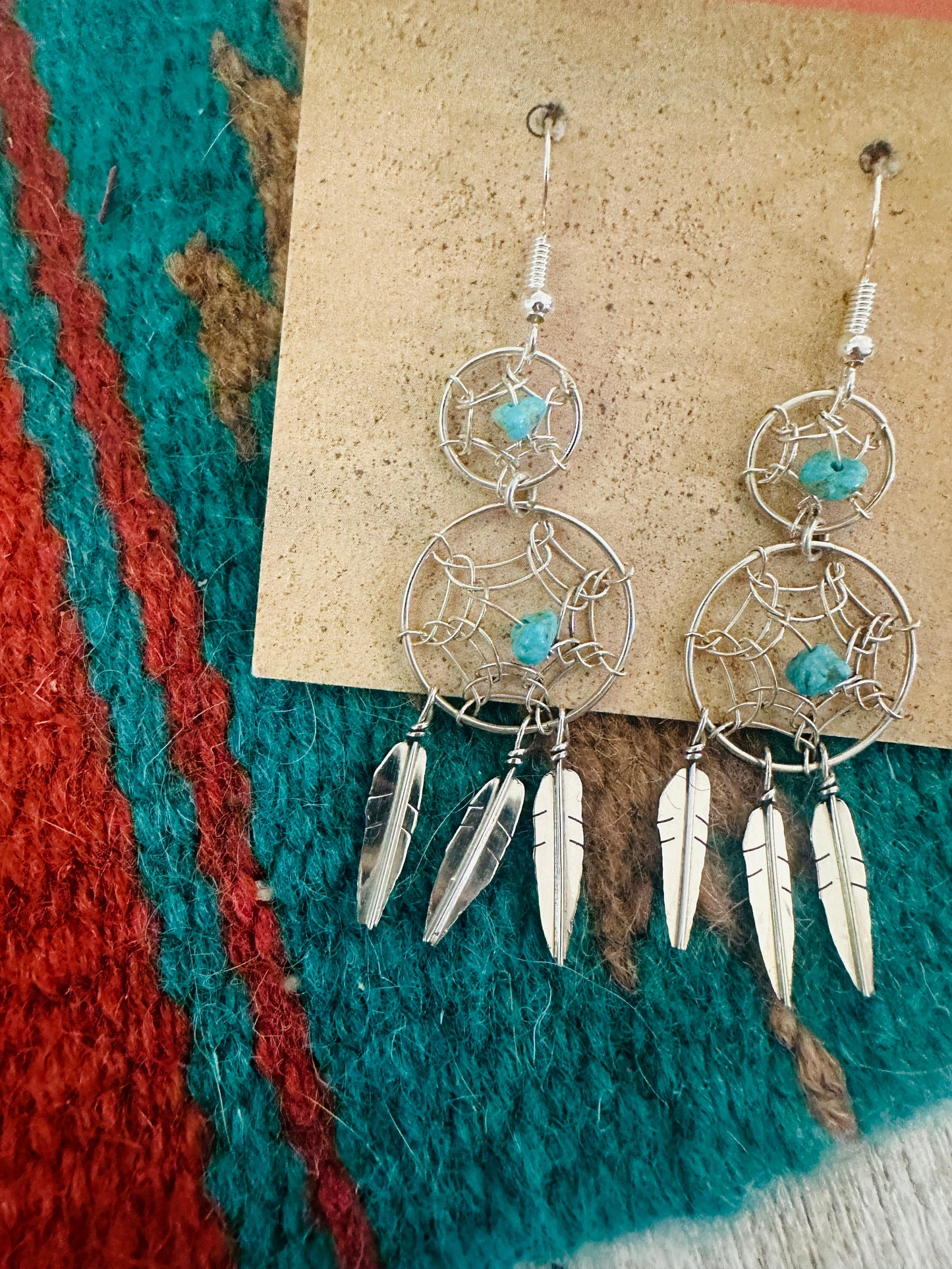 Sterling Silver & Turquoise Dream Catcher Dangle Earrings