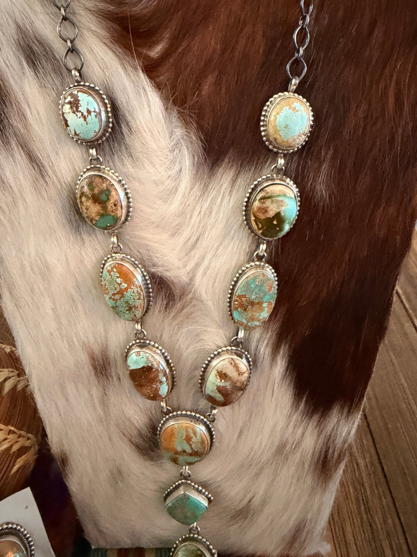 Handcrafted Royston Turquoise & Sterling Silver Necklace and Earring Set by Darrin Livingston