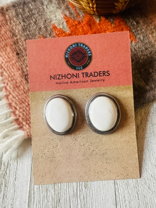 Handcrafted White Buffalo & Sterling Silver Post Earrings