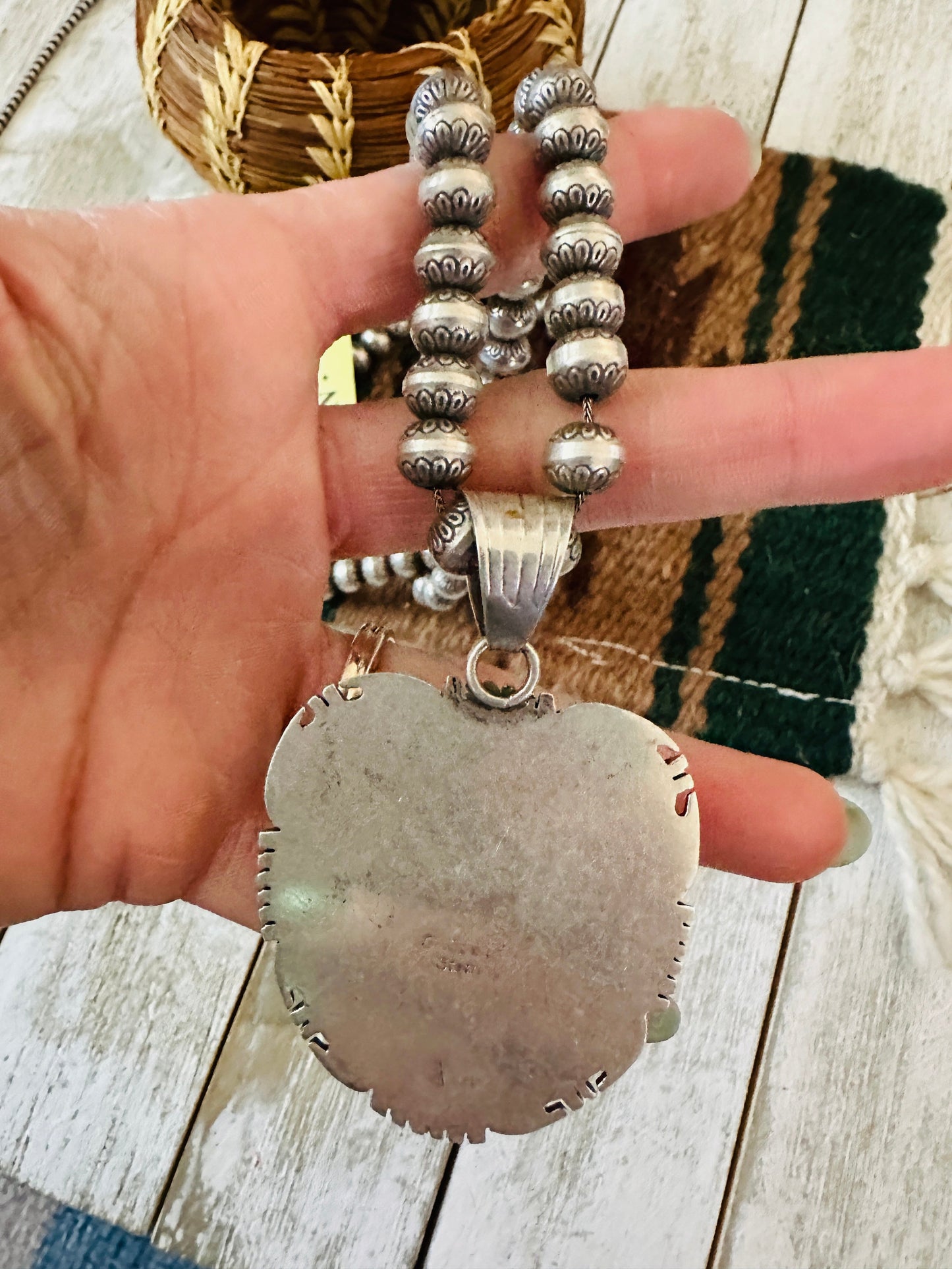 Vintage Old Pawn Sterling Silver Handcrafted Pearl & Turquoise Beaded Necklace