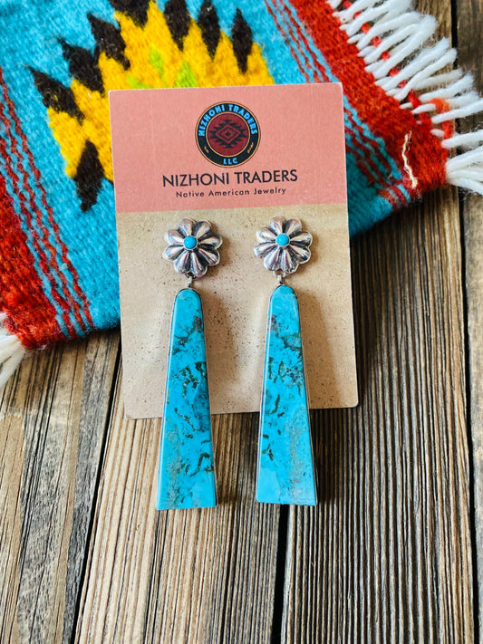 Handcrafted Sterling Silver & Turquoise Slab Concho Dangle Earrings