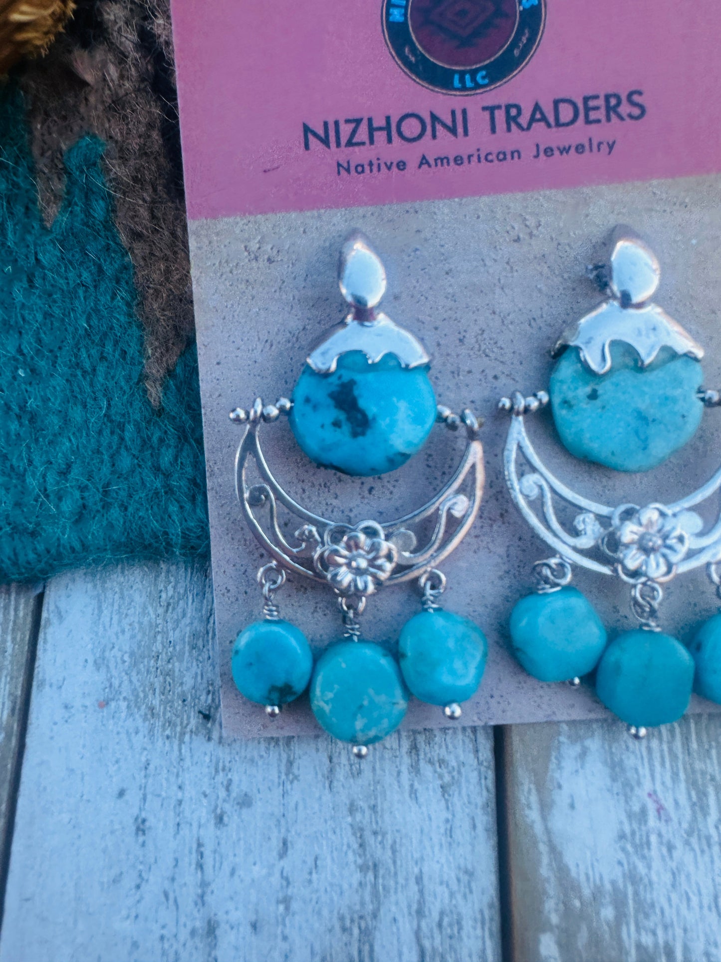 Handcrafted Turquoise & Sterling Silver Flower Dangle Earrings
