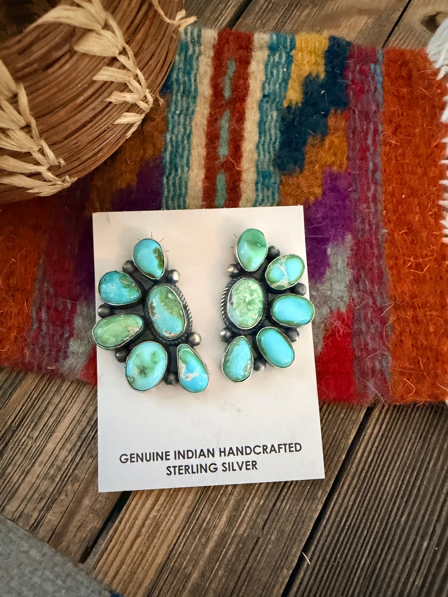 Handcrafted Sonoran Mountain Turquoise & Sterling Silver Cluster Post Earrings by Debra Smith