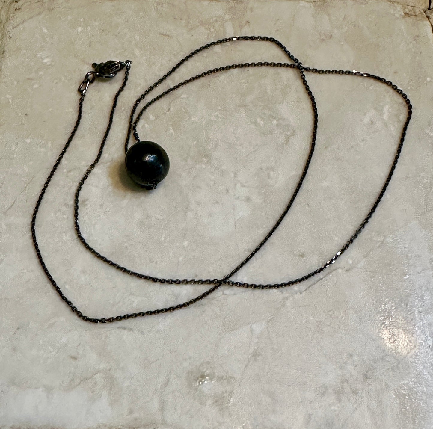 Black Pearl On Sterling Silver Oxidized Chain