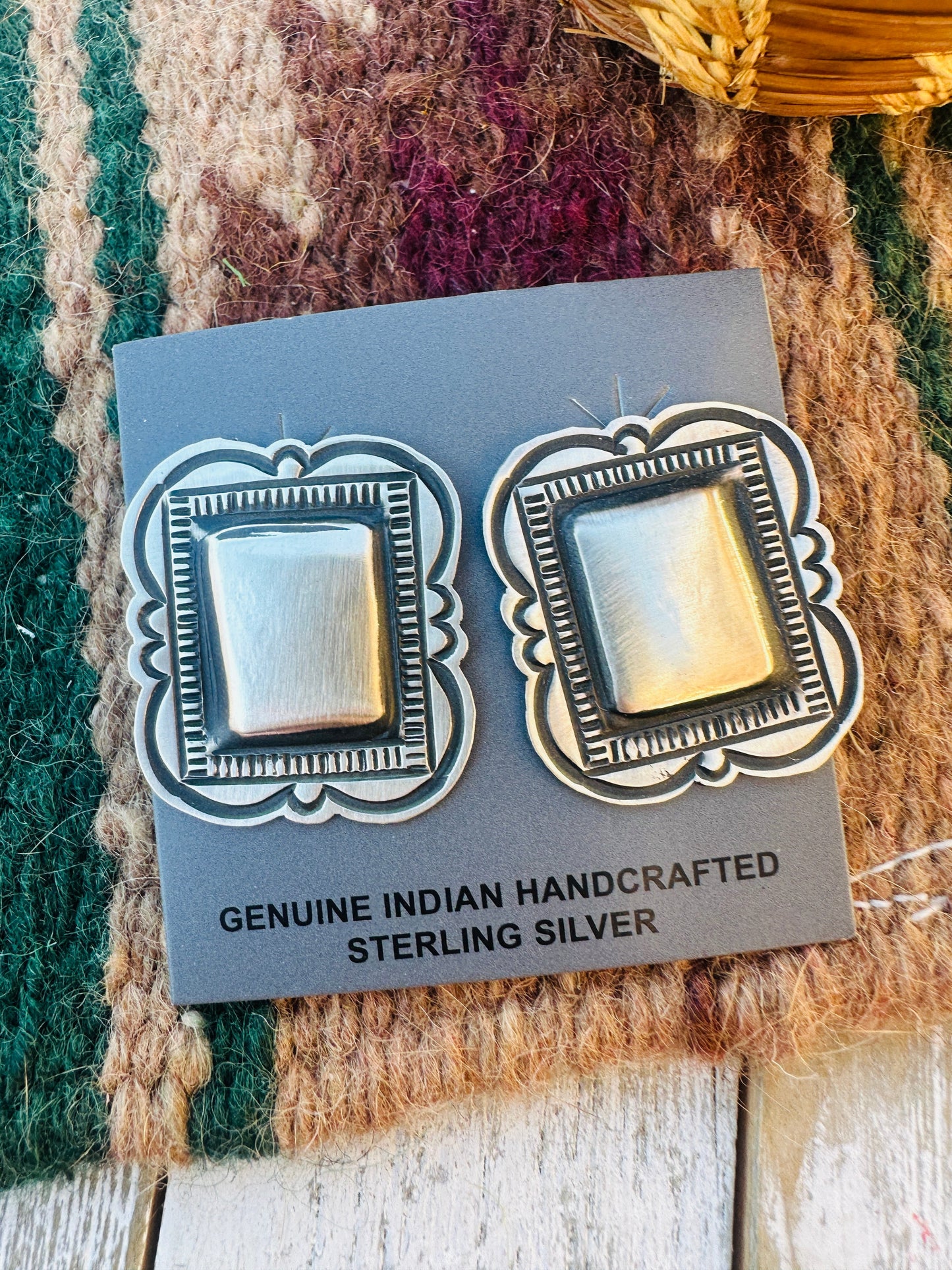 Handcrafted Sterling Silver Concho Post Earrings by Leander Tahe