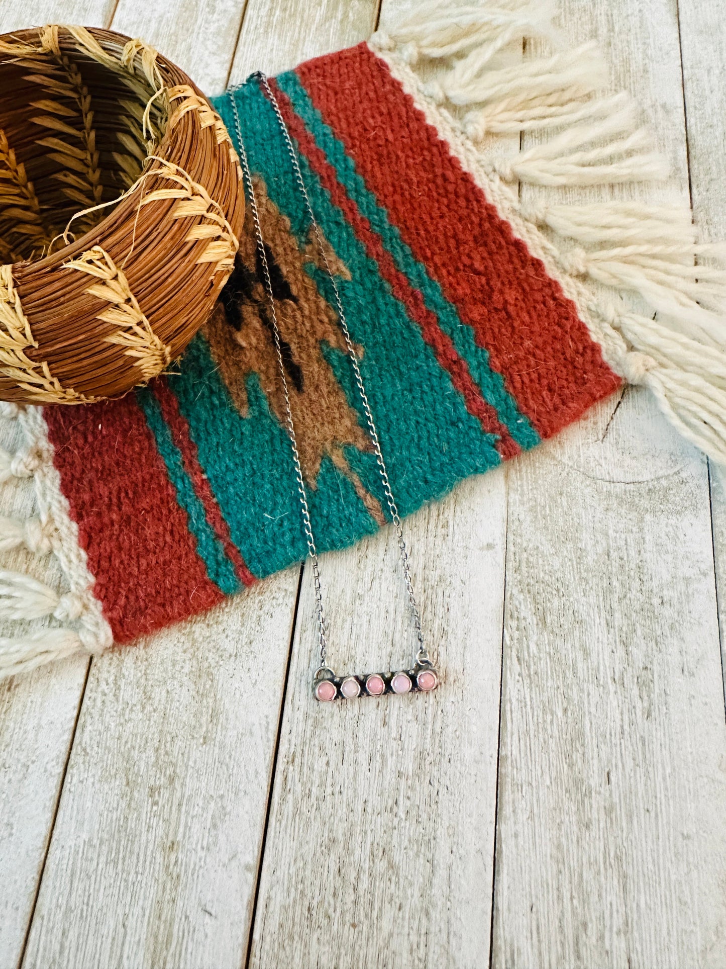 Handcrafted Sterling Silver & Queen Pink Conch Bar Necklace