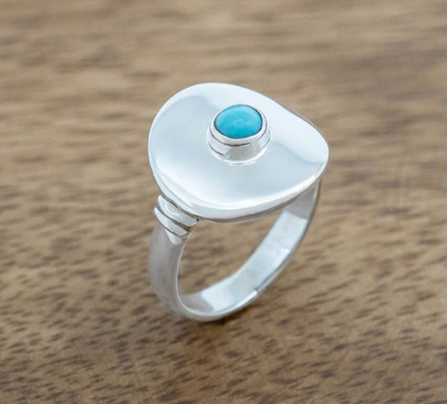 Sterling Silver Disc Ring w/ Turquoise Size 9