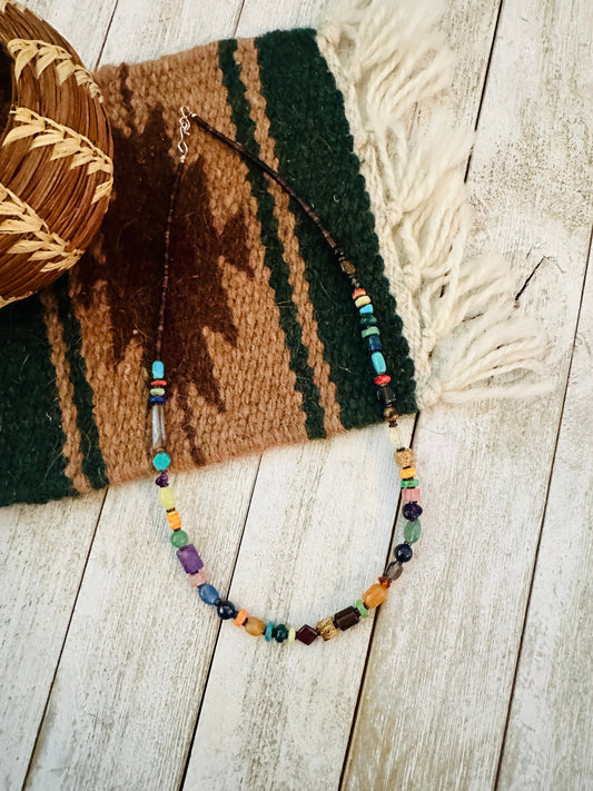 Handcrafted Multi Stone & Sterling Silver Beaded 18” Necklace