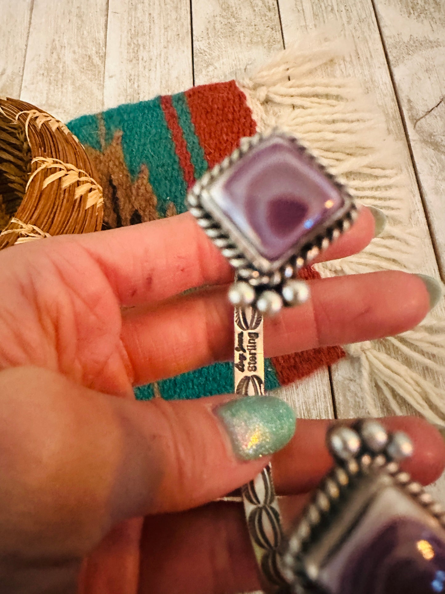 Handcrafted Charoite & Sterling Silver Floating Cuff Bracelet /