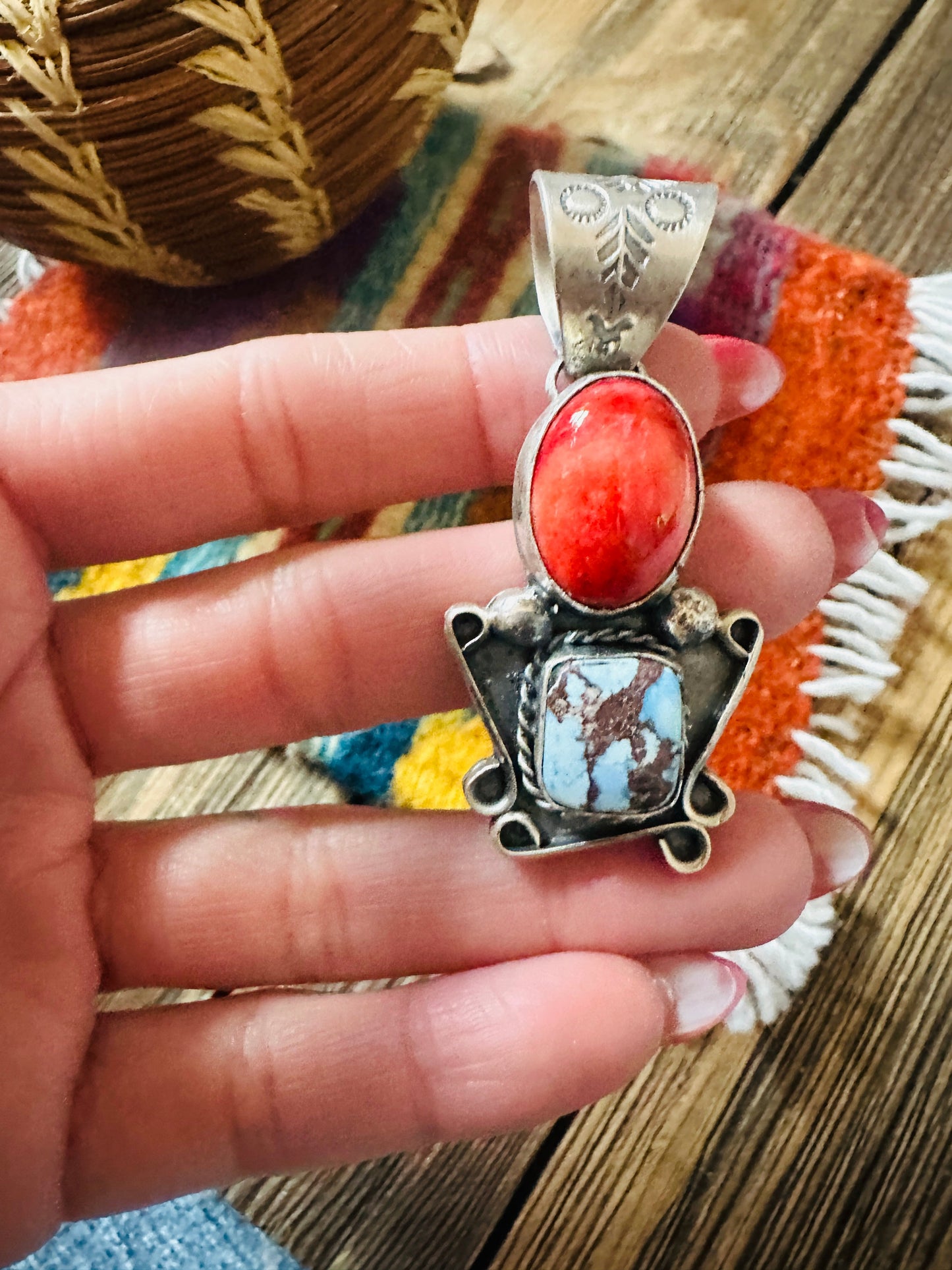Handcrafted Sterling Silver, Spiny & Turquoise Pendant