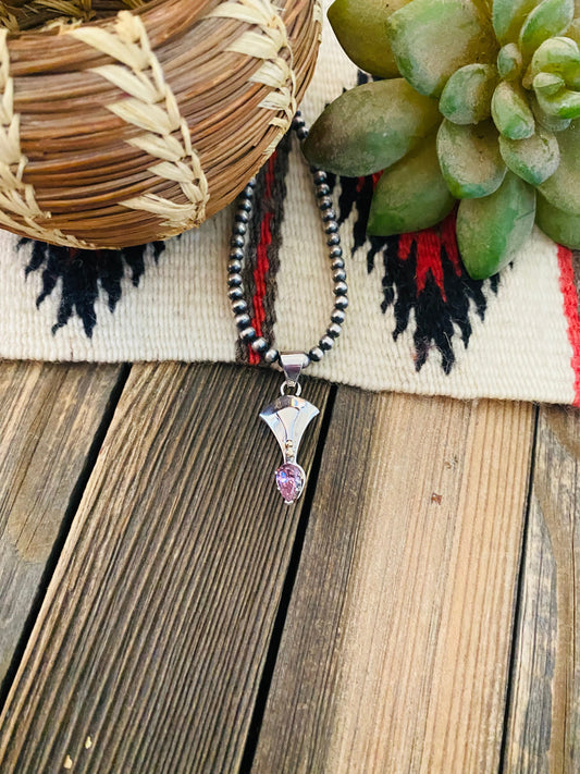 Handcrafted Pink Fluorite & Sterling Silver Pendant