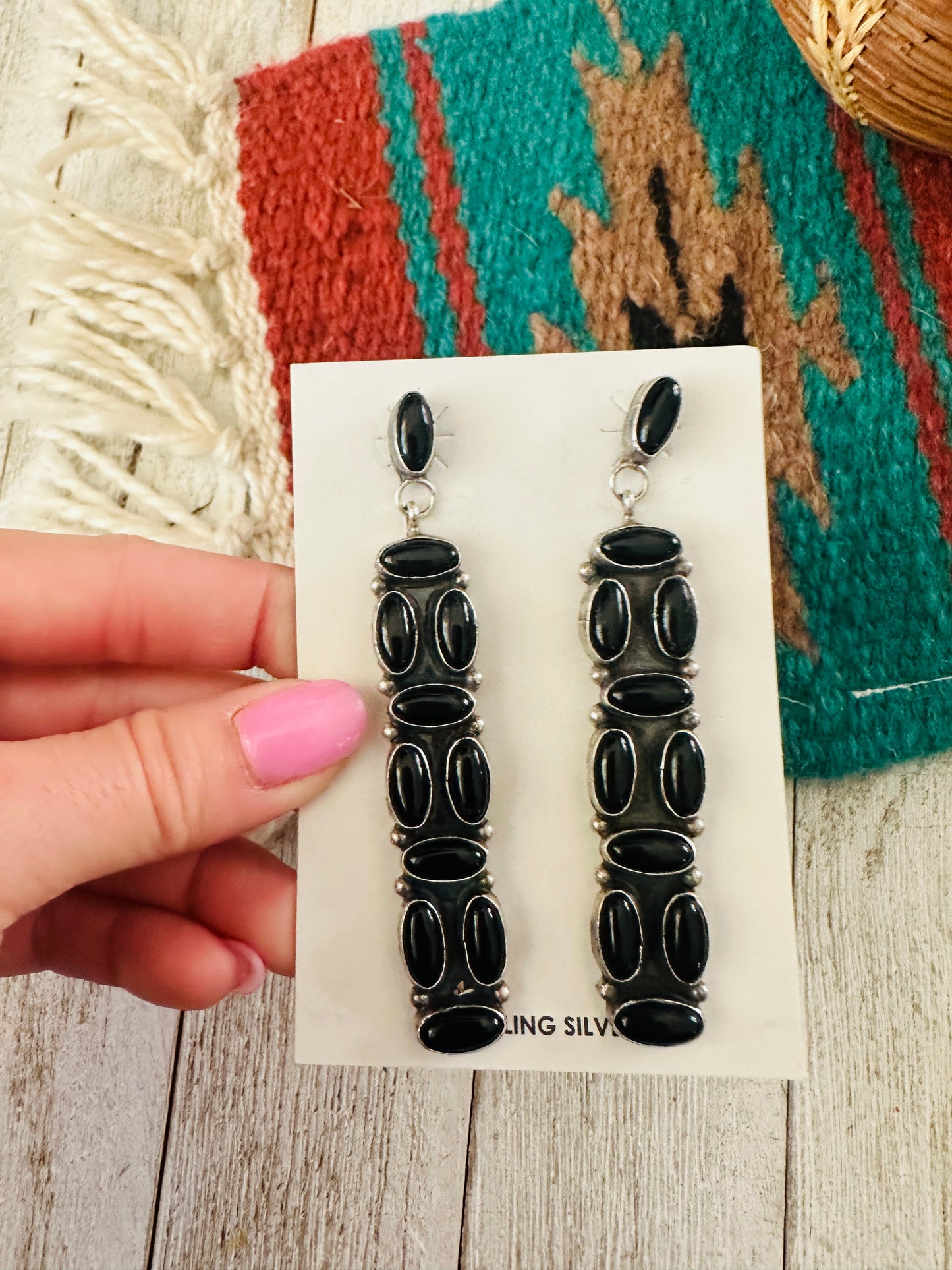 Handcrafted Black Onyx & Sterling Silver Dangle Earrings by Jacqueline Silver
