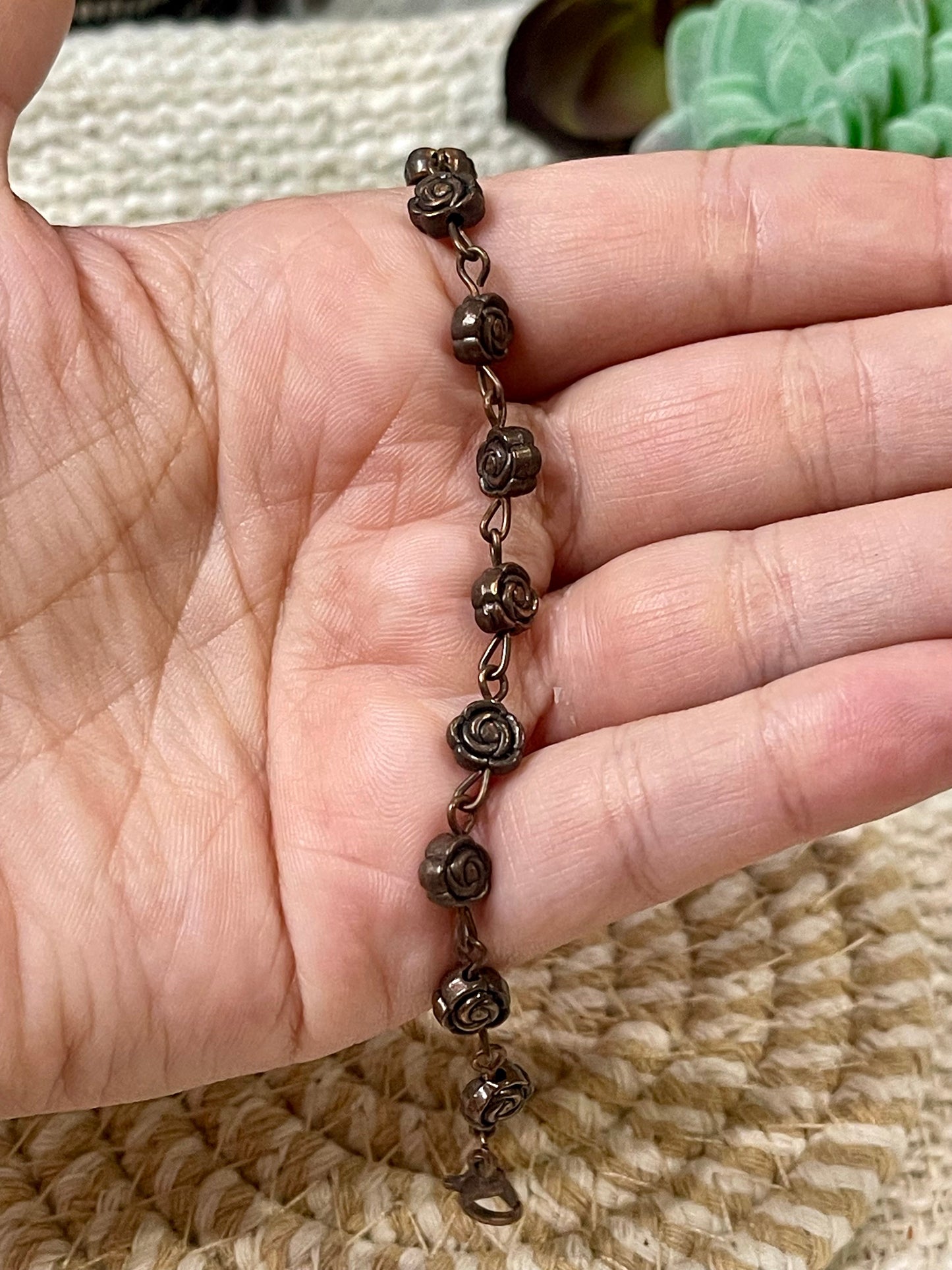 Vintage Handmade Copper Link Rose Bracelet