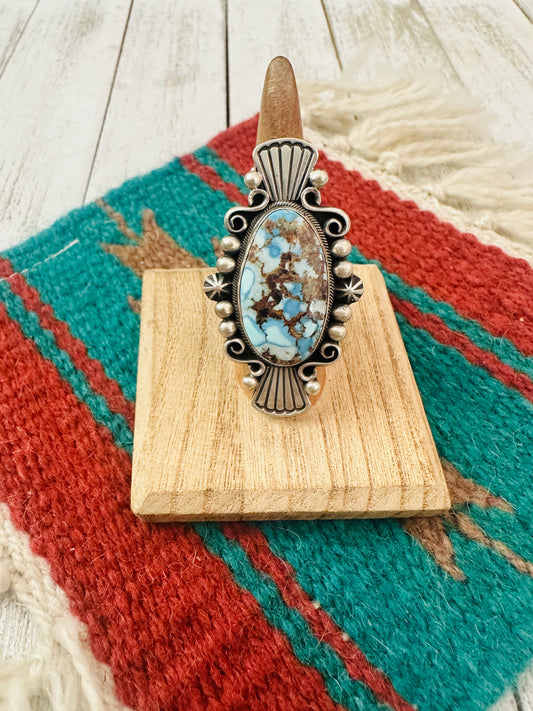 Handcrafted Golden Hills Turquoise & Sterling Silver Ring Size 7