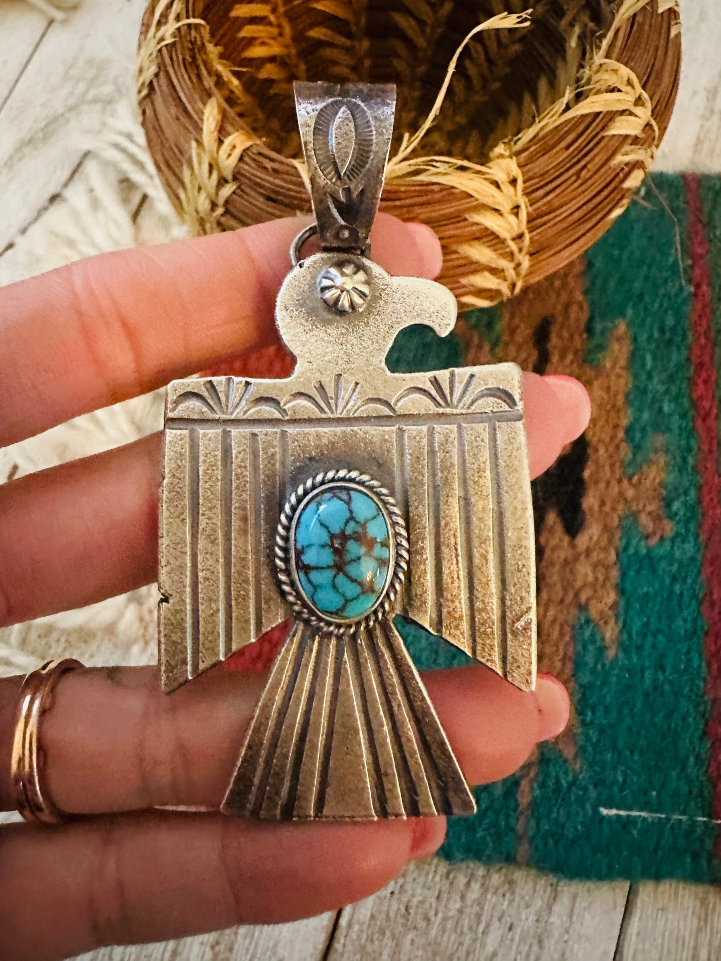 Handcrafted Sterling Silver & Turquoise Thunderbird Pendant by Kevin Billah