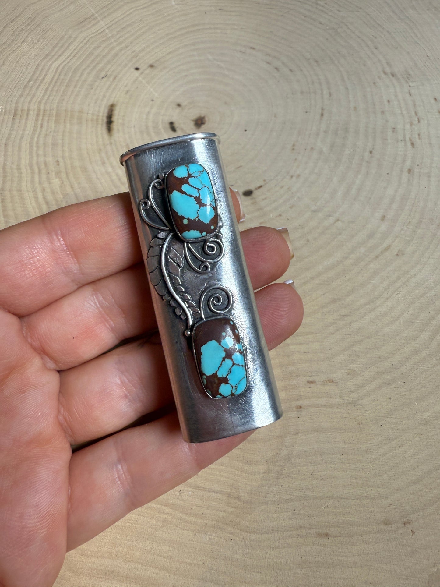 Handmade Sterling Silver & Number 8 Turquoise Lighter Cover