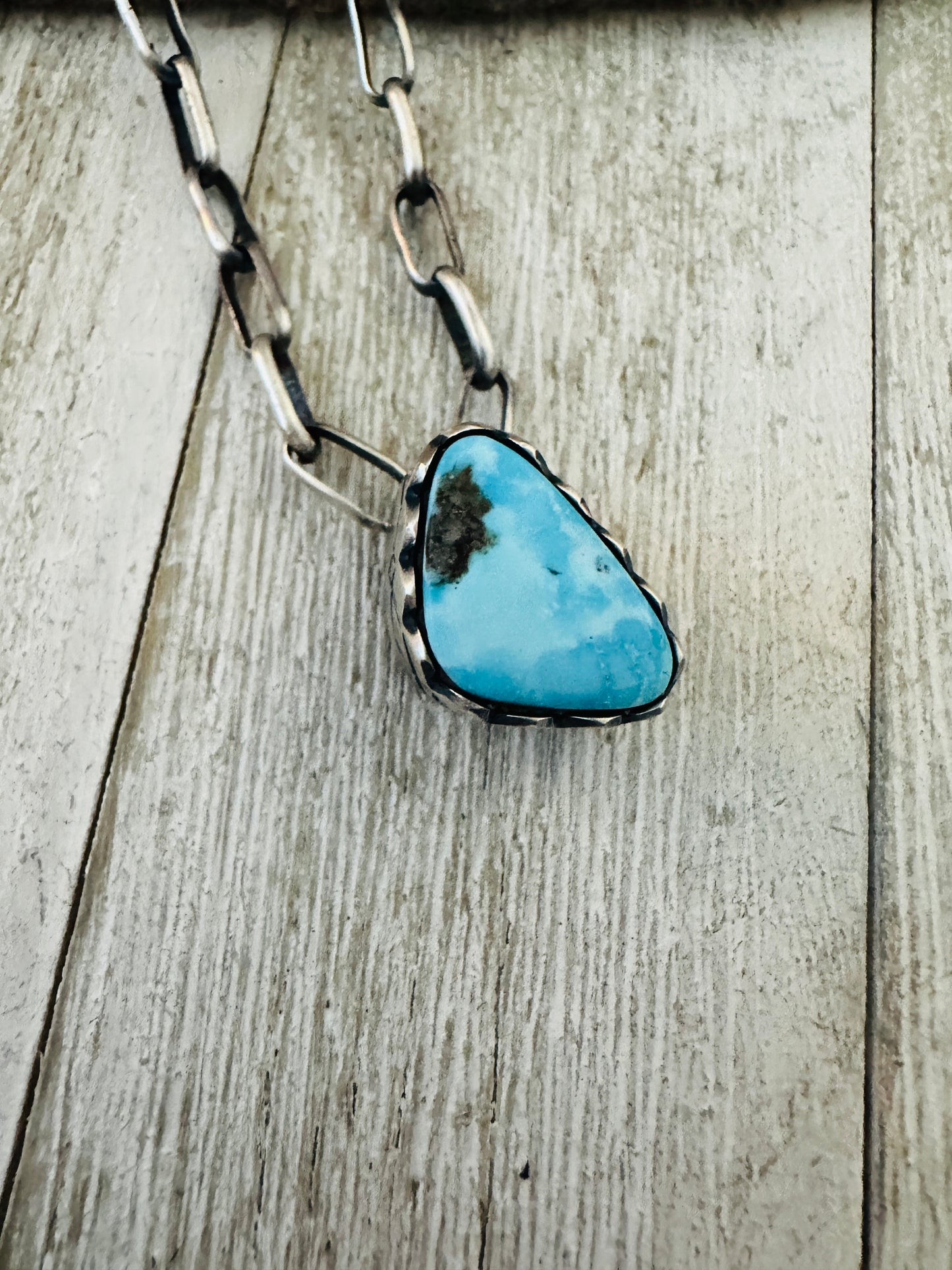 Handcrafted Golden Hills Turquoise & Sterling Silver Paper Clip Chain Necklace