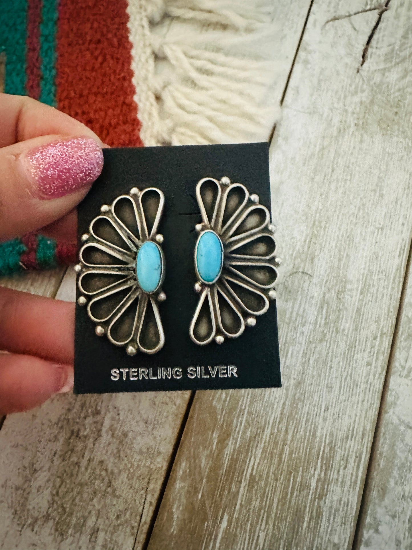 Navajo Sterling Silver & Turquoise Post Earrings by Geraldine James