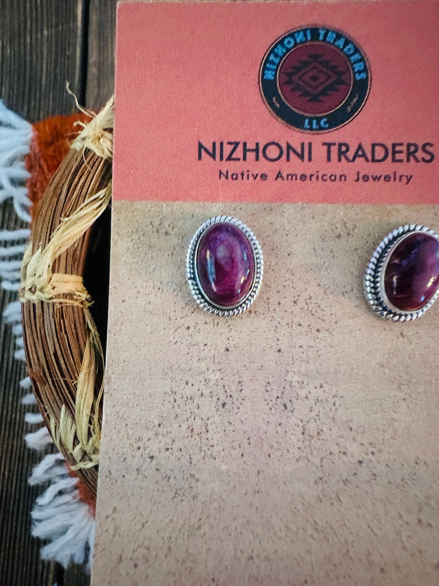 Handcrafted Purple Spiny & Sterling Silver Stud Earrings