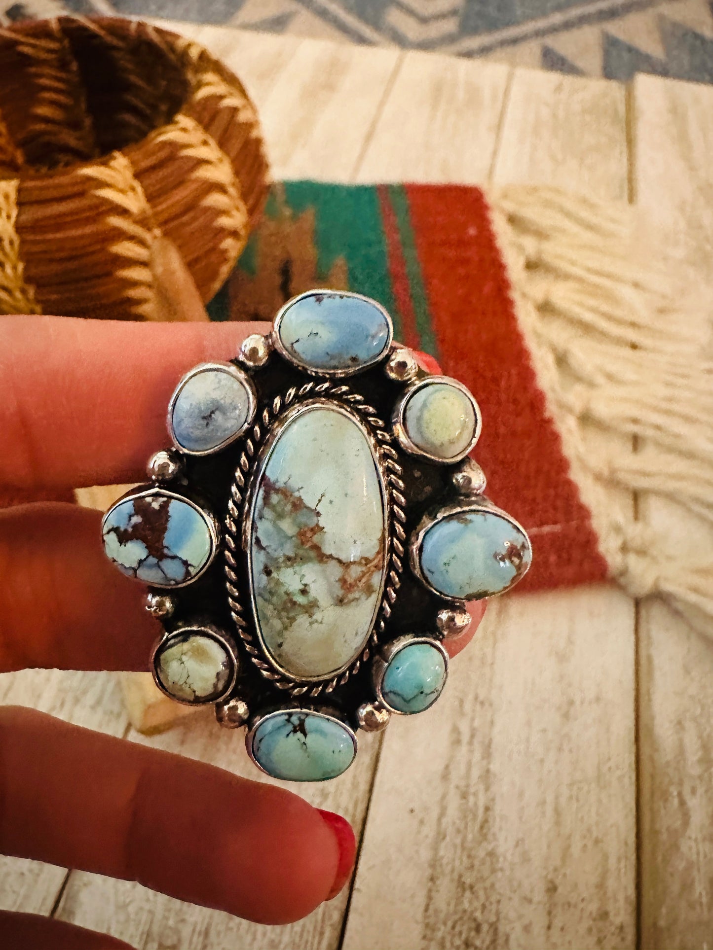 Handcrafted Sterling Silver & Golden Hills Turquoise Cluster Adjustable Ring