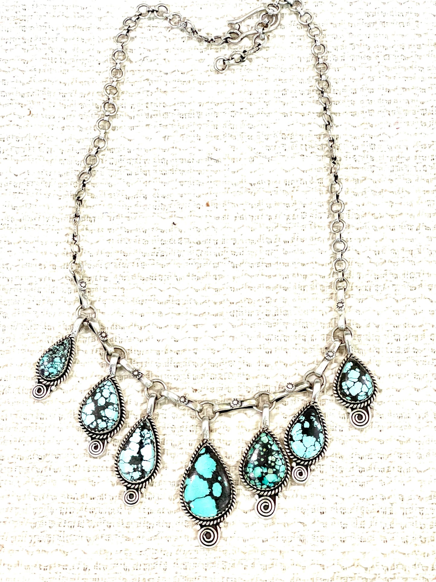 Handmade Sterling Silver Number 8 Turquoise Necklace with Signed Nizhoni