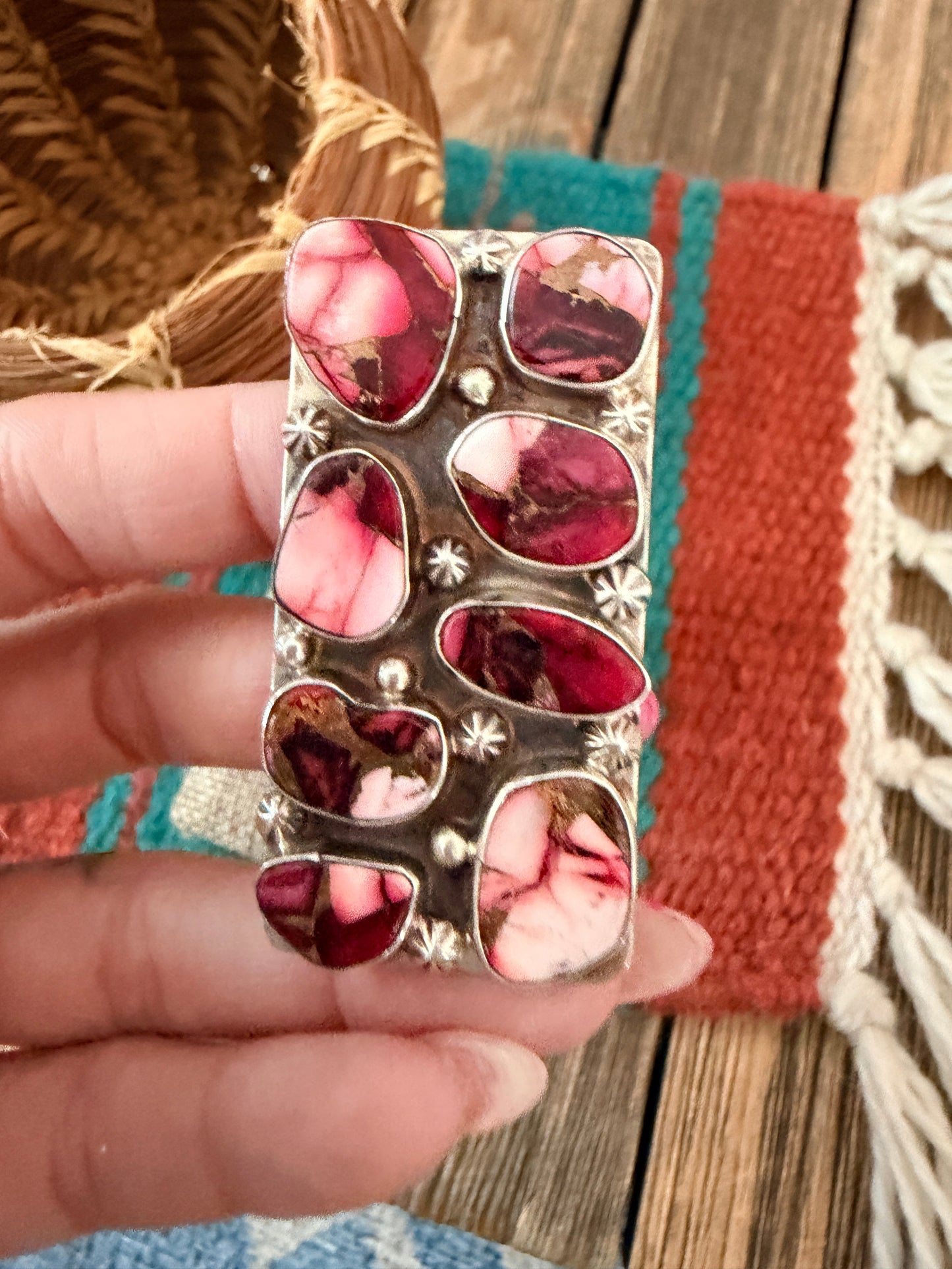 Handcrafted Rose Dahlia & Sterling Silver Cluster Adjustable Ring by Jacqueline Silver