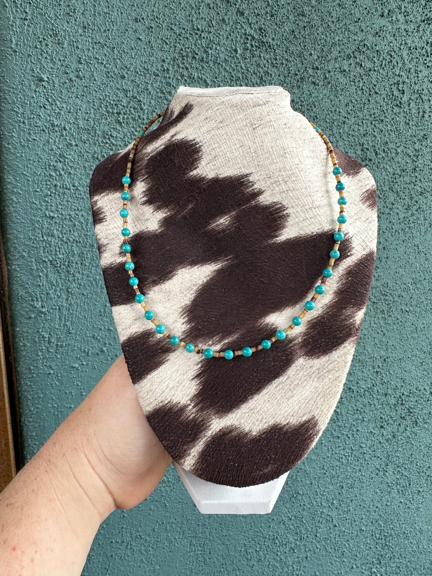 Handcrafted Turquoise And Heishi  Beaded Necklace 16”