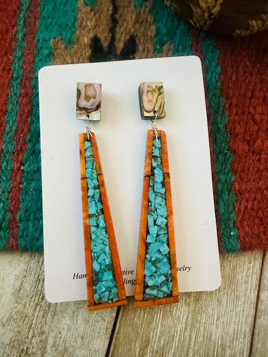Handcrafted Multi Stone Mosaic Inlay Dangle Earrings