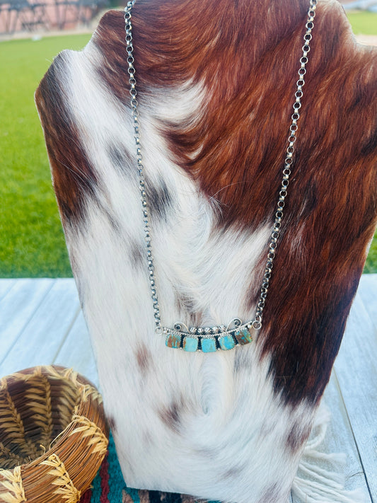 Handcrafted Turquoise & Sterling Silver Bar Necklace by Jacqueline Silver
