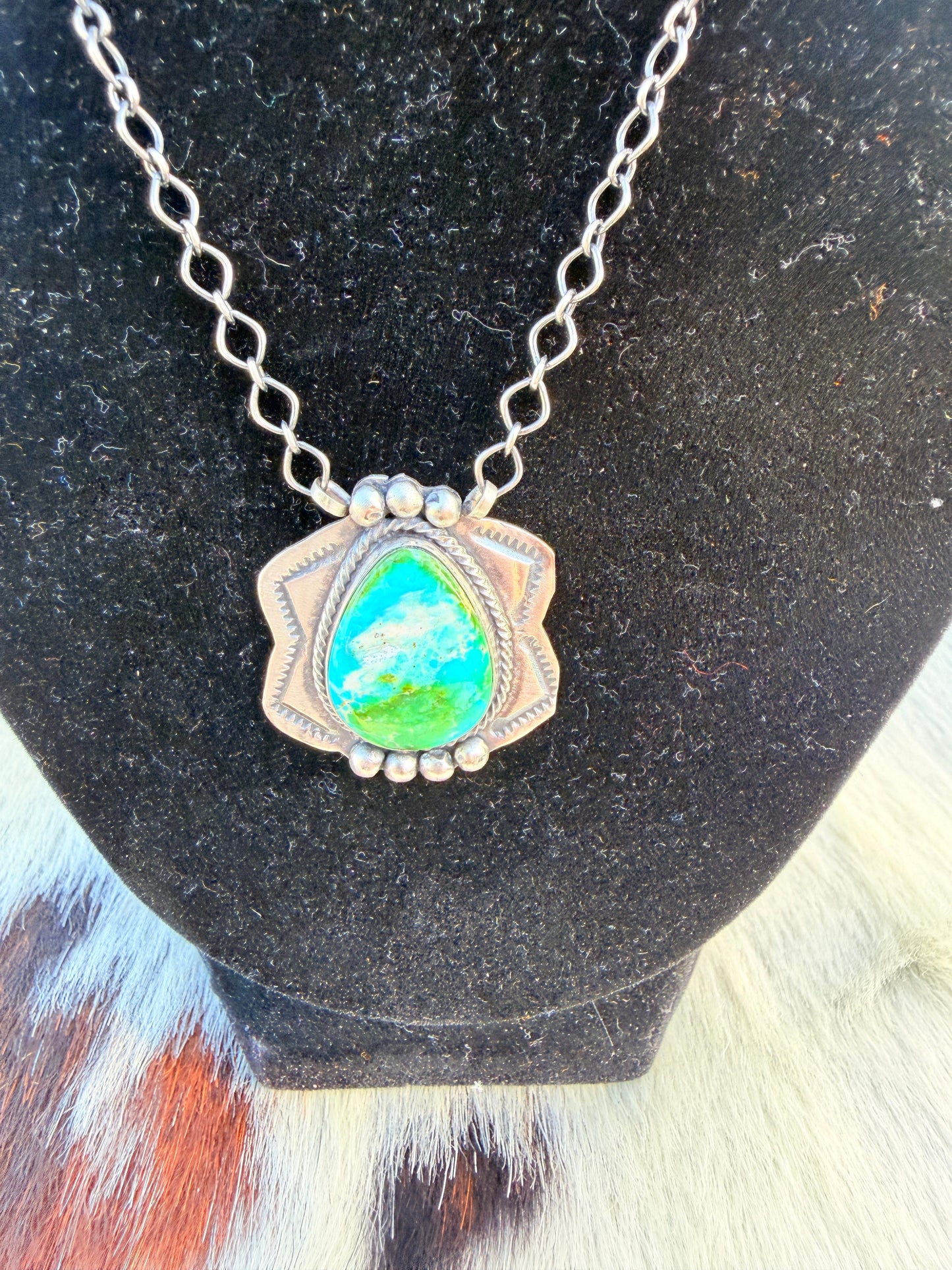 Handcrafted Sonoran Mountain Turquoise & Sterling Silver Necklace by Cordell Platero